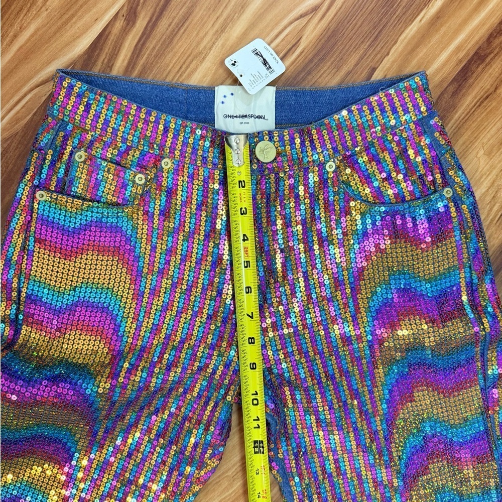 ⚡️ Free People x One Teaspoon Multicolor Sequin / Denim Pants - Size 25 - New ⚡️ - Picture 8 of 9
